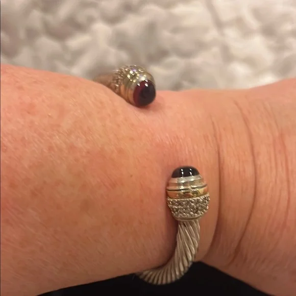 Gold and Silver Cable Bracelet with Red Accents and semiprecious stones